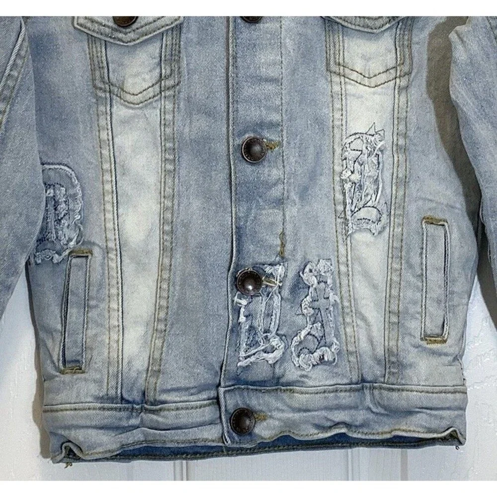 Evolution In Design Denim Jacket Youth Size 5 M Blue Acid Wash Distressed